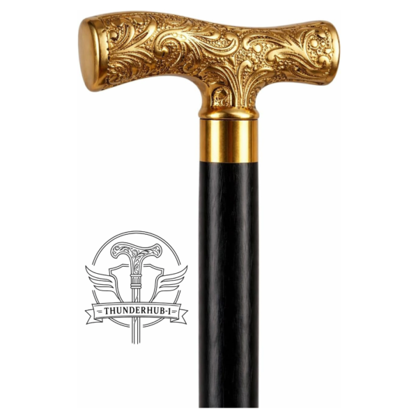Engraved Brass T Handle Walking Cane – 36 Inch Handmade Wooden Walking Stick