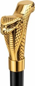 Luxury cobra head walking cane 36 inch gold finish brass handle solid wood shaft