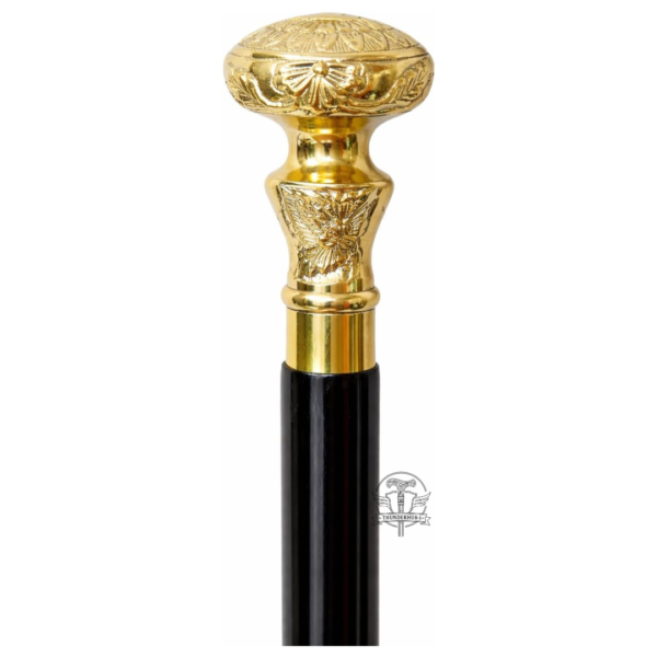 Alternative view of Floral Brass Knob Handle Walking Cane – 36 Inch Handmade Wooden Walking Stick