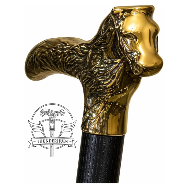 Alternative view of Golden Dog Head Brass Walking Cane – 36 Inch Handmade Wooden Walking Stick