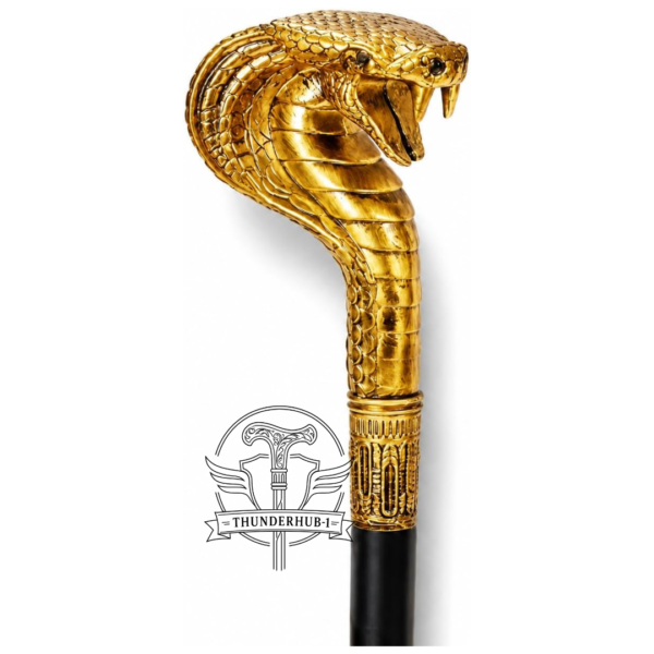 Alternative view of Cobra Brass Walking Cane – 36 Inch Handmade Wooden Walking Stick