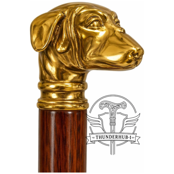 Alternative view of Labrador Dog Head Brass Walking Cane – 36 Inch Handmade Wooden Walking Stick