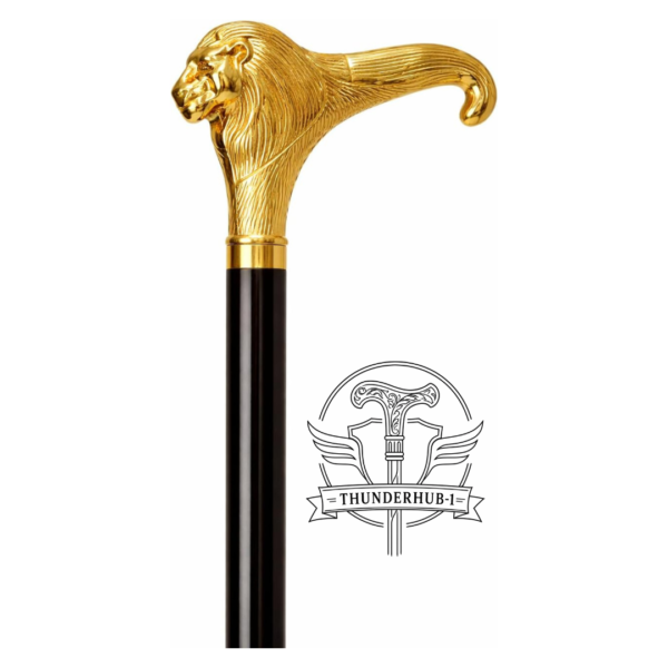 Lion Head Brass Walking Cane – 36 Inch Handmade Wooden Walking Stick