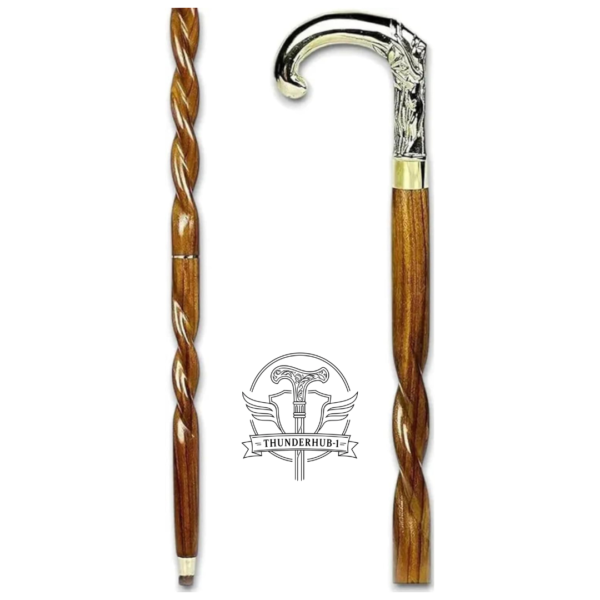 Alternative view of Silver Derby Handle Walking Cane – 36 Inch Premium Wooden Walking Stick with Polished Metal Handle