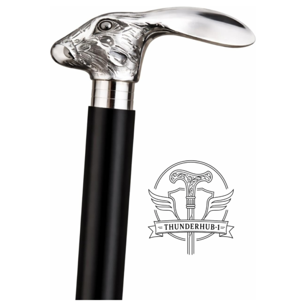 Silver Rabbit Head Walking Cane – 36 Inch Premium Wooden Walking Stick with Polished Metal Handle