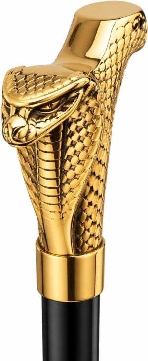 Luxury cobra head walking cane 36 inch gold finish brass handle solid wood shaft