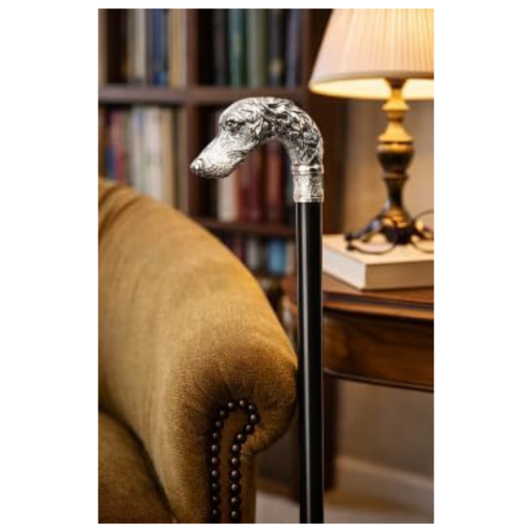 Alternative view of Silver Greyhound Dog Head Walking Cane – 36 Inch Premium Wooden Walking Stick