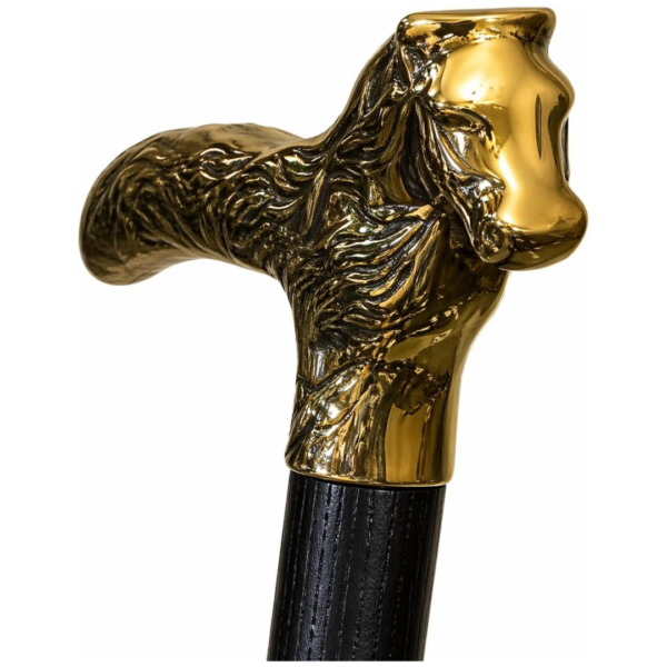 Golden Dog Head Brass Walking Cane – 36 Inch Handmade Wooden Walking Stick