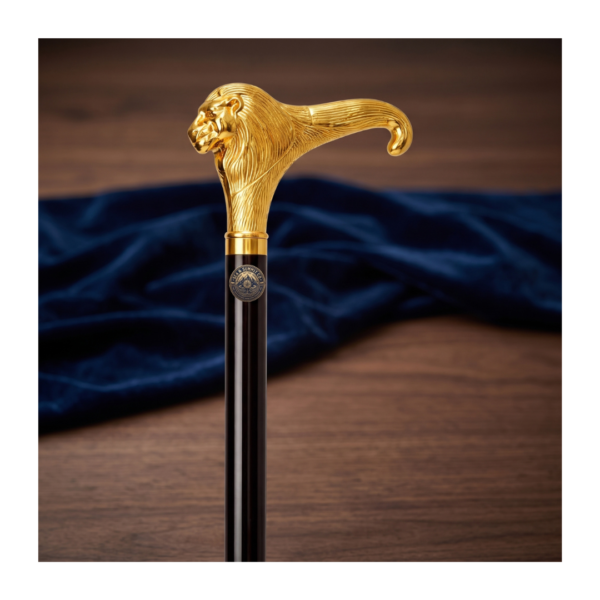 Alternative view of Lion Head Brass Walking Cane – 36 Inch Handmade Wooden Walking Stick