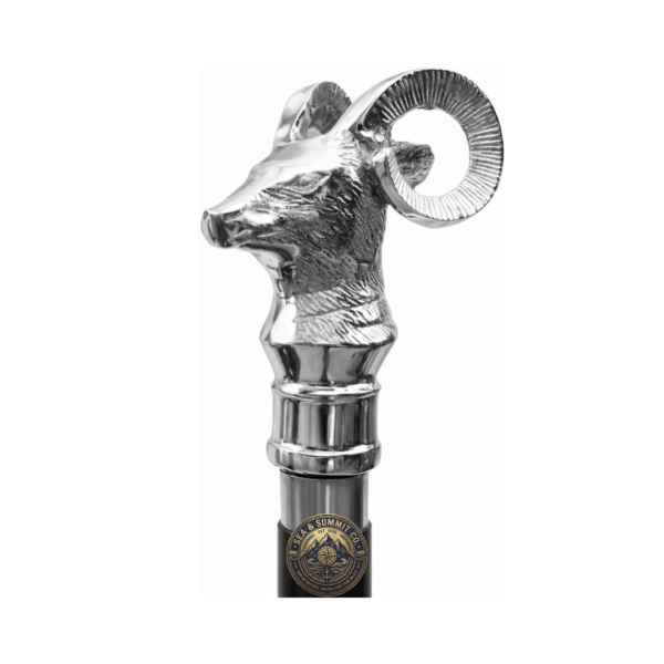 Silver Ram Head Walking Cane – 36 Inch Premium Wooden Walking Stick with Polished Metal Handle