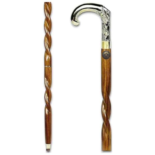 Alternative view of Silver Derby Handle Walking Cane – 36 Inch Premium Wooden Walking Stick with Polished Metal Handle