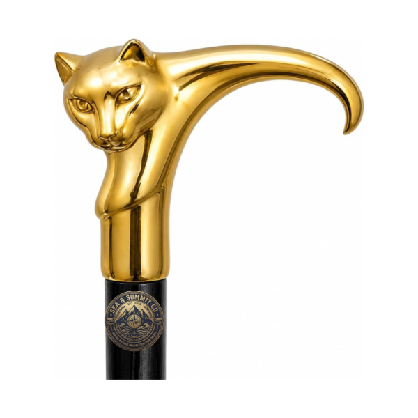 Cat Head Brass Walking Cane – 36 Inch Handmade Wooden Walking Stick