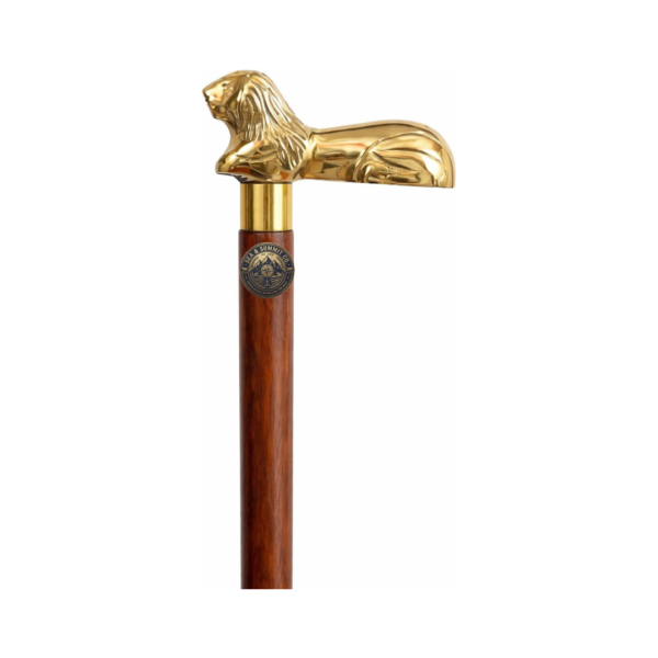 Lion Head Brass Walking Cane – 36 Inch Foldable Wooden Walking Stick with Solid Brass Handle