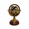 Antique Brass Armillary Sphere with Wooden Base – 10 Inch Vintage Celestial Globe Table Decor