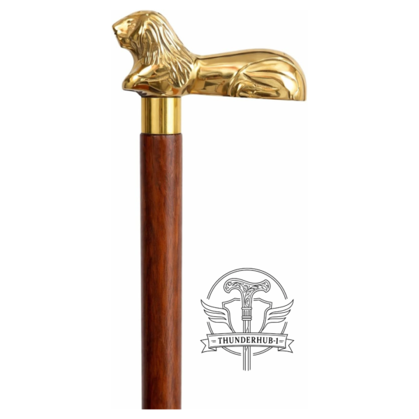 Lion Head Brass Walking Cane
