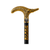 Crocodile Head Brass Walking Cane – 36 Inch Black Gold Floral Wooden Walking Stick, Vintage Collectible Cane