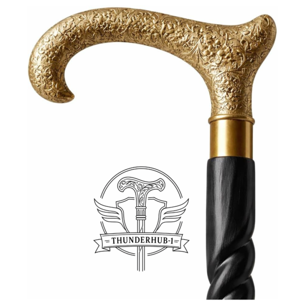 Alternative view of Gold Derby Brass Walking Cane – 36 Inch Handmade Wooden Walking Stick with Decorative Brass Handle