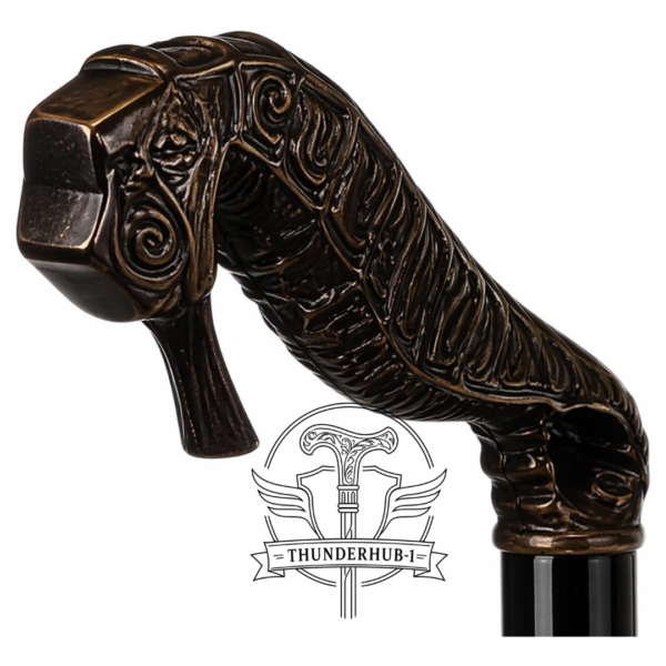Alternative view of Antique Bronze Horse Head Walking Cane – 36 Inch Handmade Wooden Walking Stick