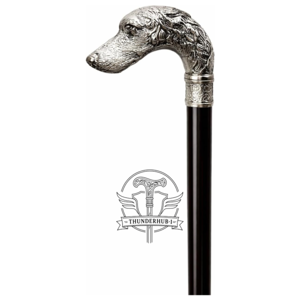 Alternative view of Silver Greyhound Dog Head Walking Cane – 36 Inch Premium Wooden Walking Stick