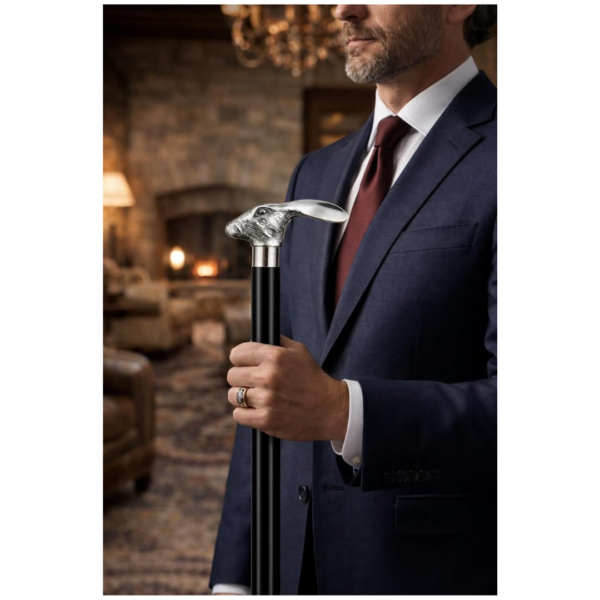 Silver Rabbit Head Walking Cane – 36 Inch Premium Wooden Walking Stick with Polished Metal Handle