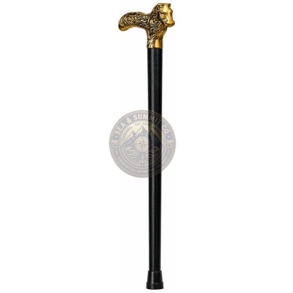 Golden Dog Head Brass Walking Cane – 36 Inch Handmade Wooden Walking Stick