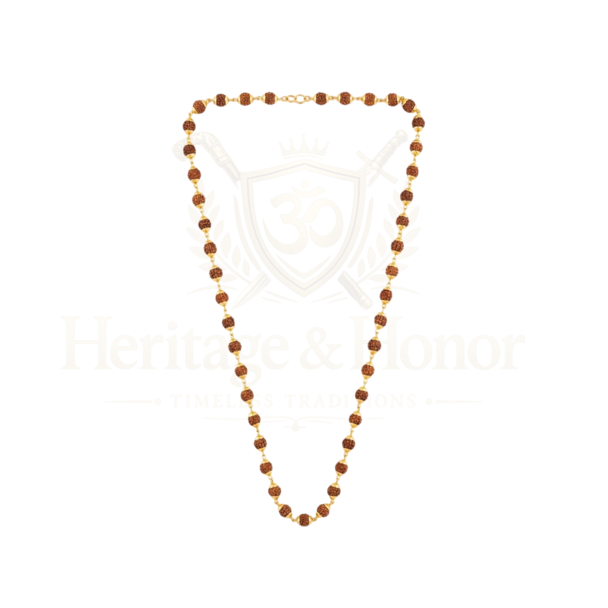 Original 5 Mukhi Rudraksha Gold Link Mala Necklace with Certificate