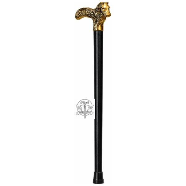 Golden Dog Head Brass Walking Cane – 36 Inch Handmade Wooden Walking Stick