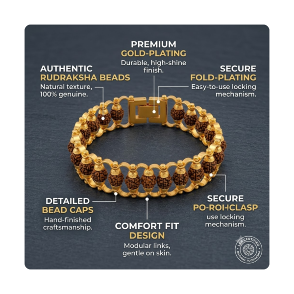 Gold Plated Rudraksha Bracelet with Natural Nepal Rudraksha Beads - Product Image 5