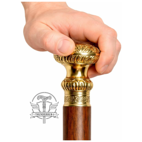 Vintage Brass Knob Handle Walking Cane – 36 Inch Handmade Wooden Walking Stick
