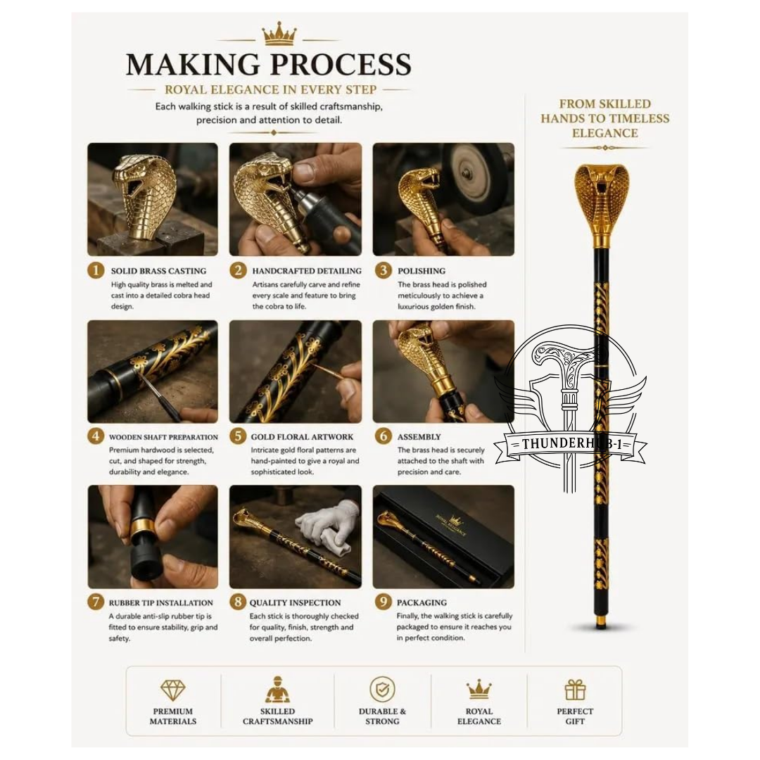 Premium Lion Cobra Brass Walking Stick - Image 5