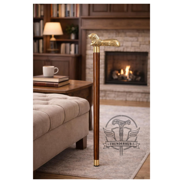 Lion Head Brass Walking Cane1
