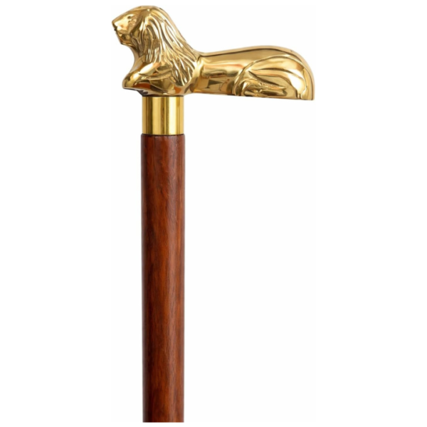 Lion Head Brass Walking Cane – 36 Inch Foldable Wooden Walking Stick with Solid Brass Handle