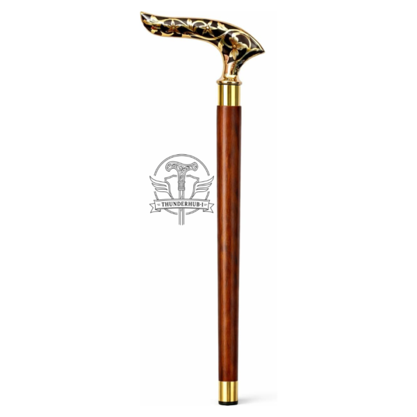 Floral Engraved Brass Derby Walking Cane – 36 Inch Handmade Wooden Walking Stick