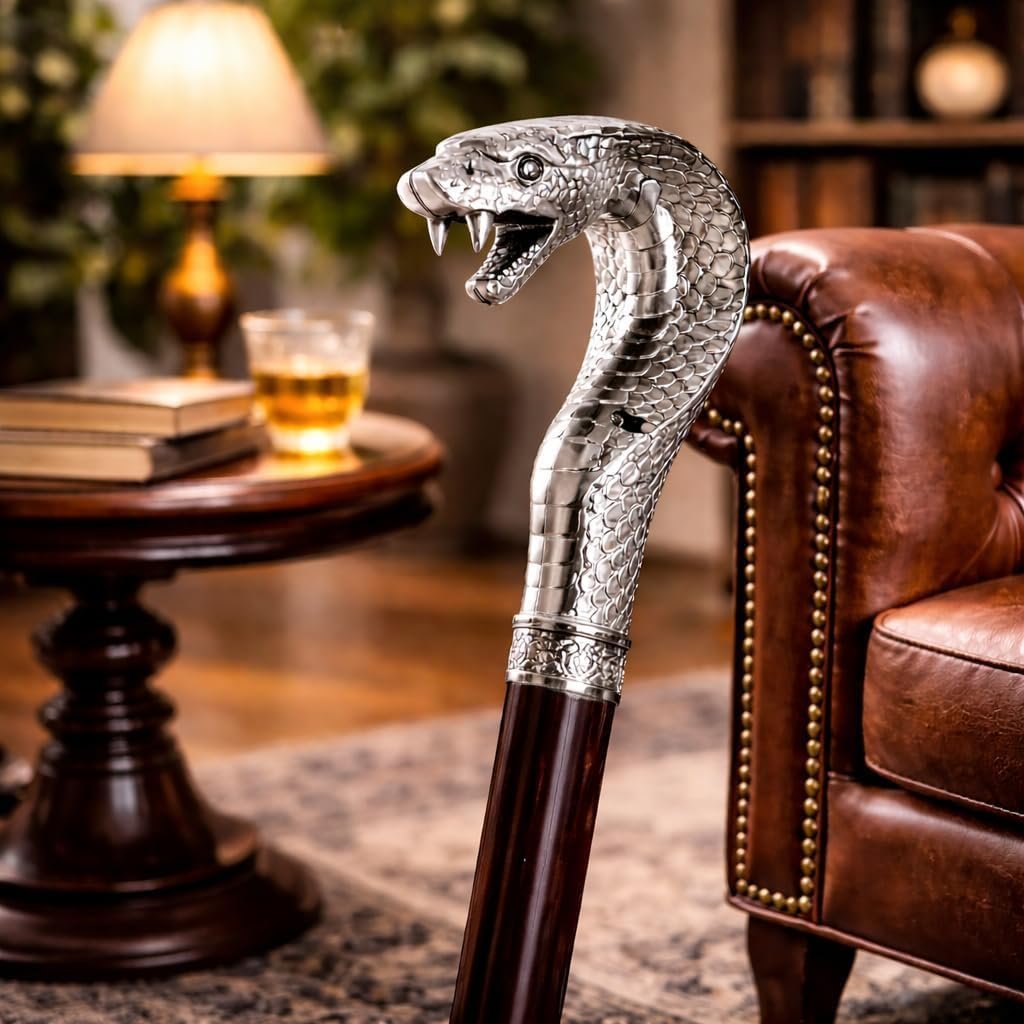 Cobra Face Brass Head Walking Stick 36 Inch – Premium Handcrafted Wooden Cane | Vintage Style - Image 13