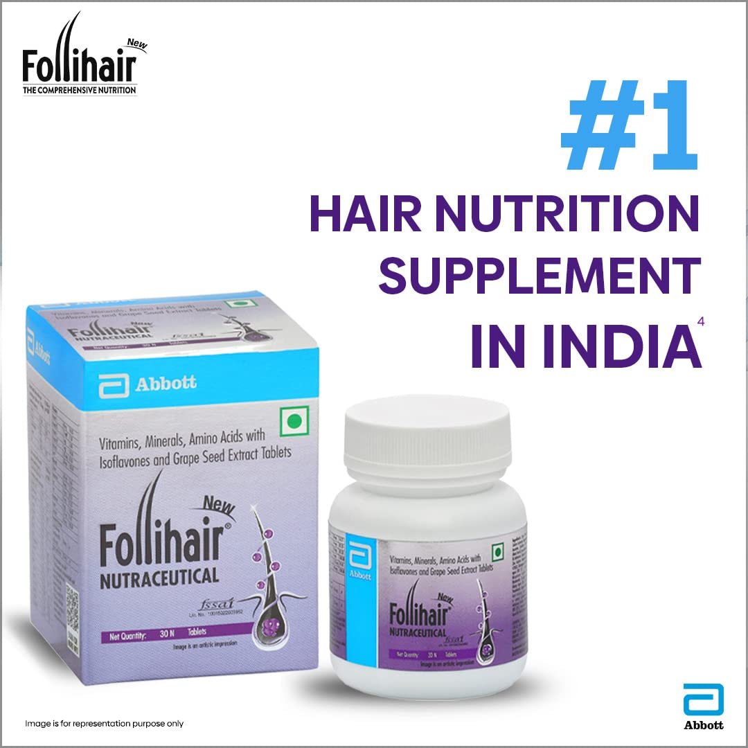 Abbott New Follihair Tablets 30 Count Pack of 2 – Hair Nutrition Supplement, 60 Tablets Total - Product Image 5