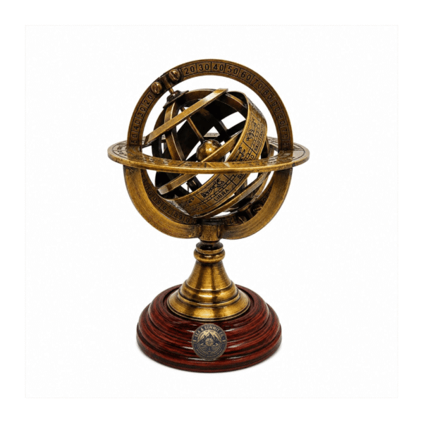 Antique Brass Armillary Sphere with Wooden Base – 10 Inch Vintage Celestial Globe Table Decor - Product Image 6