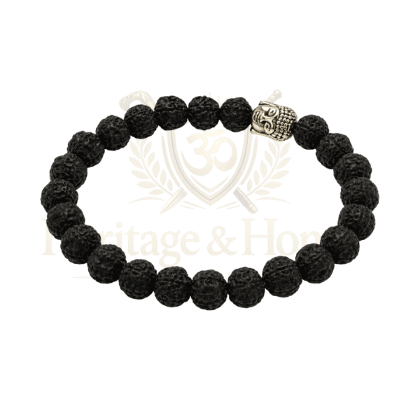Black Rudraksha Bracelet with Silver Buddha Head Charm for Men & Women - Product Image 6