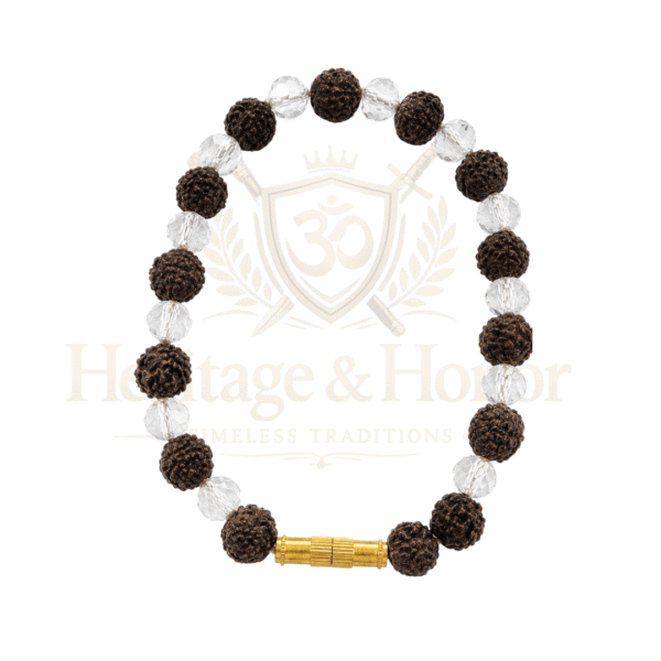5 Mukhi Rudraksha Bracelet with Crystal Beads & Golden Clasp - Product Image 5