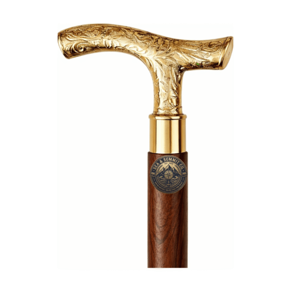 Engraved Brass T Handle Walking Cane – 36 Inch Handmade Wooden Walking Stick - Product Image 4