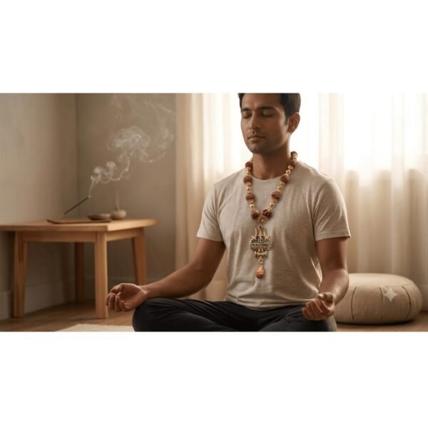 Rudraksha Mala Necklace with Mahadev Trishul Pendant for Men & Women