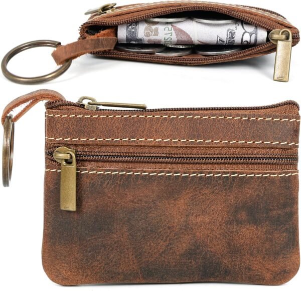 Genuine Leather Coin Purse for Men – Dual Zipper Wallet