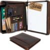 Genuine Leather Portfolio Organizer with Zipper for A4