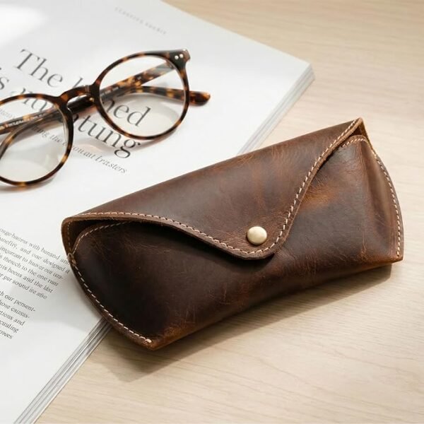 Genuine Leather Sunglasses Case – Vintage Eyeglass Holder - Product Image 5