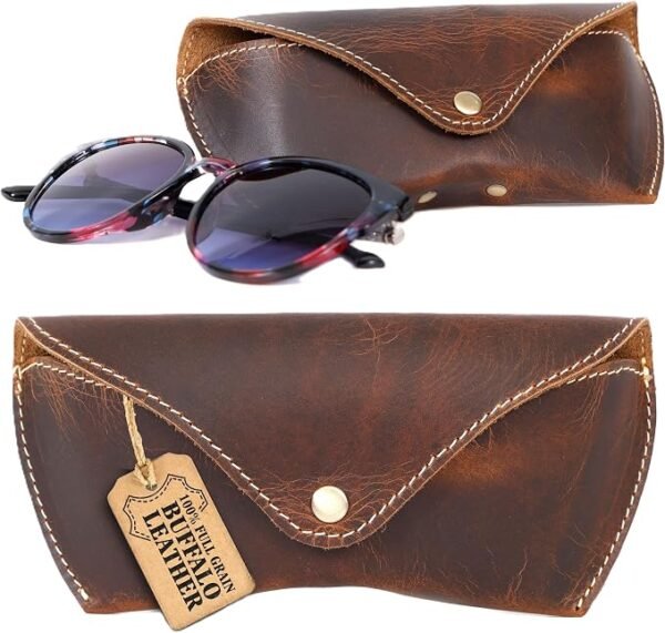 Genuine Leather Sunglasses Case – Vintage Eyeglass Holder - Product Image 4