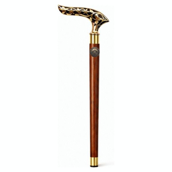 Gold Derby Brass Walking Cane – 36 Inch Handmade Wooden Walking Stick with Decorative Brass Handle
