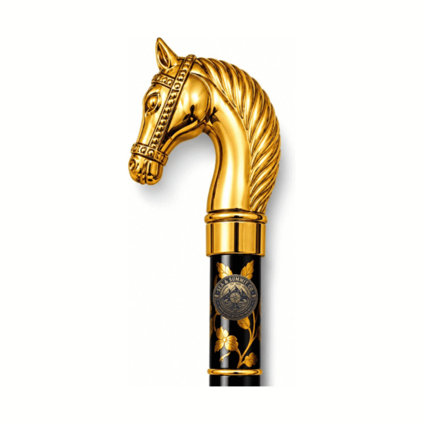 Golden Horse Head Walking Cane – Floral Black Wooden Walking Stick with Gold-Tone Handle, 36 Inch - Product Image 7