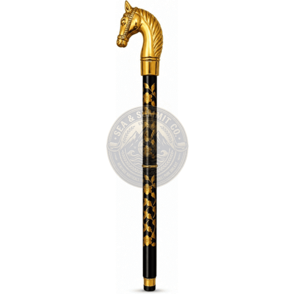 Golden Horse Head Walking Cane – Floral Black Wooden Walking Stick with Gold-Tone Handle, 36 Inch - Product Image 6