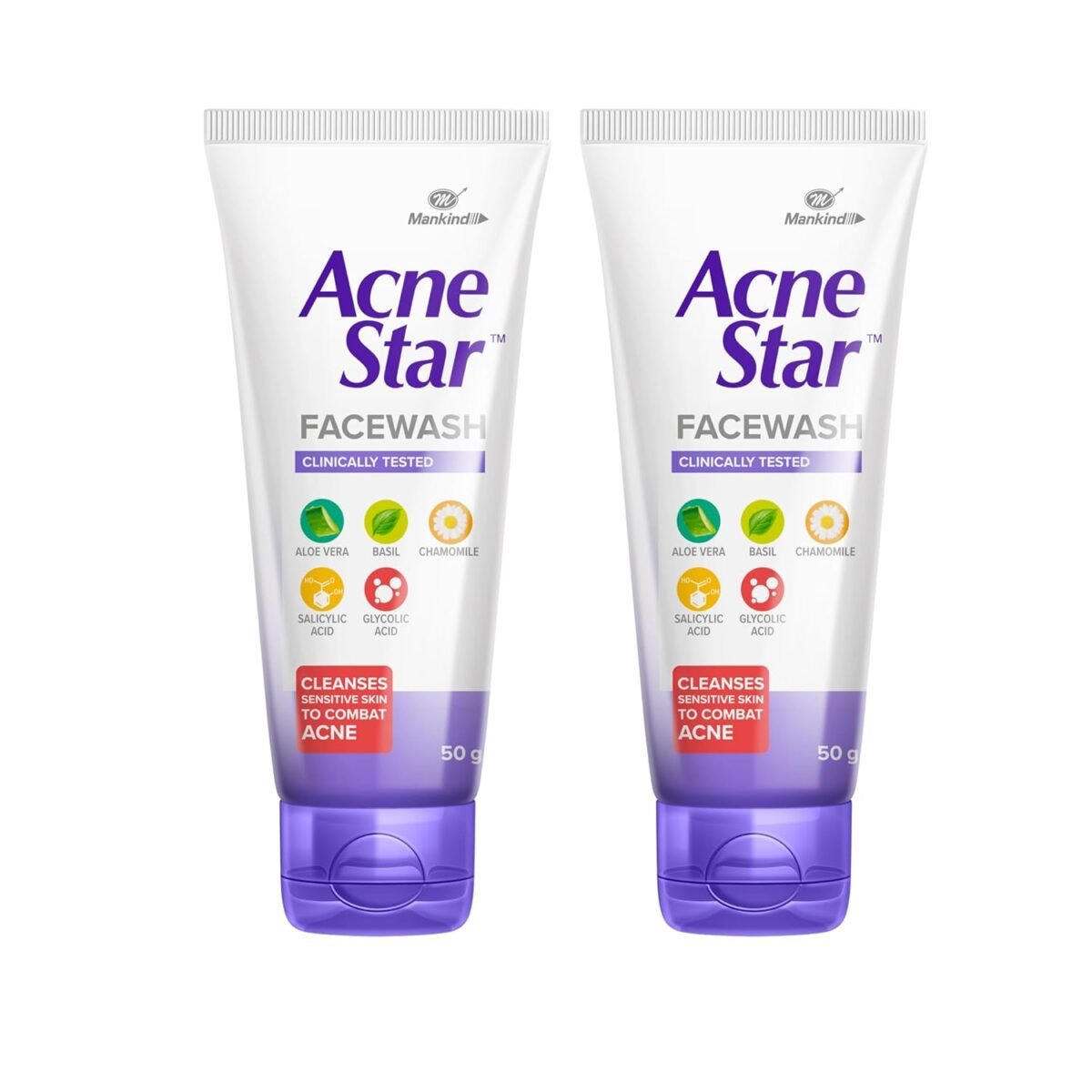Mankind Acne Star Face Wash 50g Pack of 2 – Salicylic & Glycolic Acid Face Cleanser