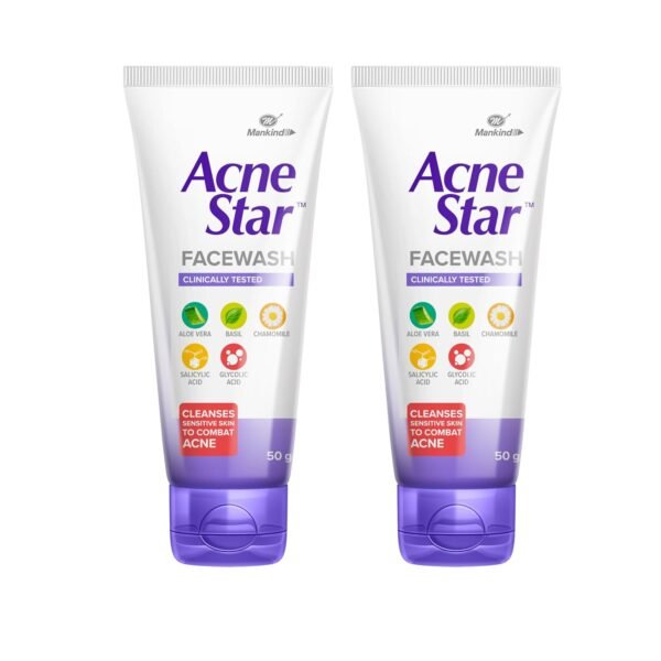 Mankind Acne Star Face Wash 50g Pack of 2 – Salicylic & Glycolic Acid Face Cleanser