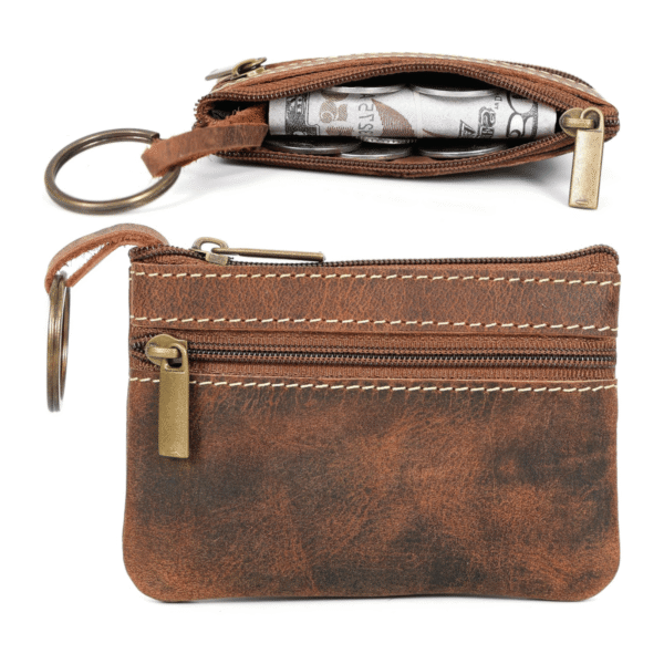 Genuine Leather Coin Purse for Men – Dual Zipper Wallet